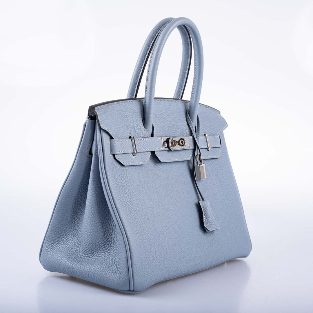 Top quality Hermes Birkin 30 Blue Saint Cyr Clemence Palladium Hardware