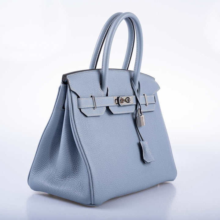 Top quality Hermes Birkin 30 Blue Saint Cyr Clemence Palladium Hardware