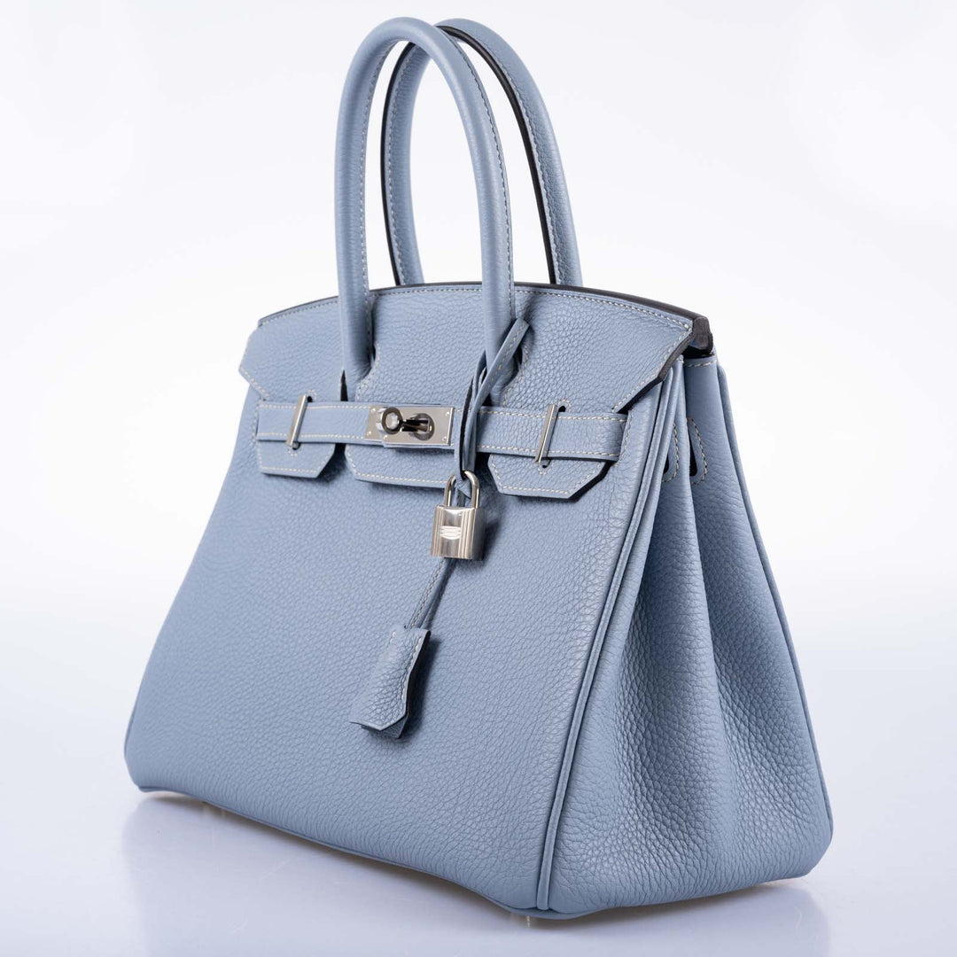 Top quality Hermes Birkin 30 Blue Saint Cyr Clemence Palladium Hardware