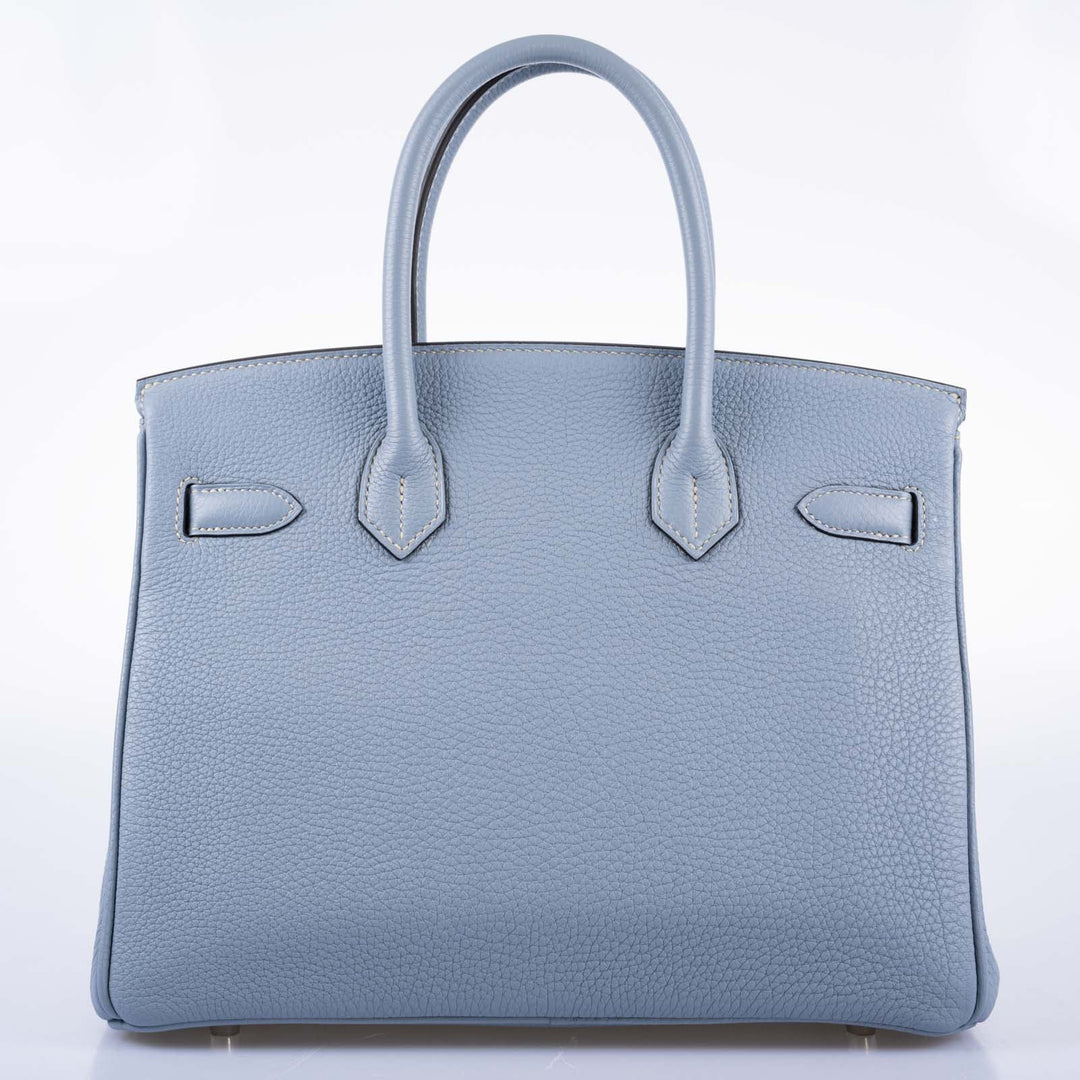 Top quality Hermes Birkin 30 Blue Saint Cyr Clemence Palladium Hardware
