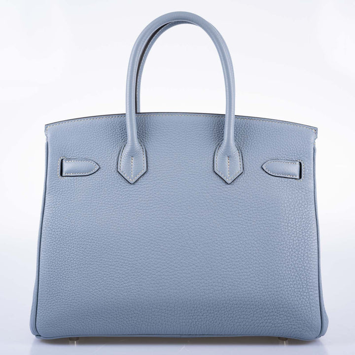 Top quality Hermes Birkin 30 Blue Saint Cyr Clemence Palladium Hardware