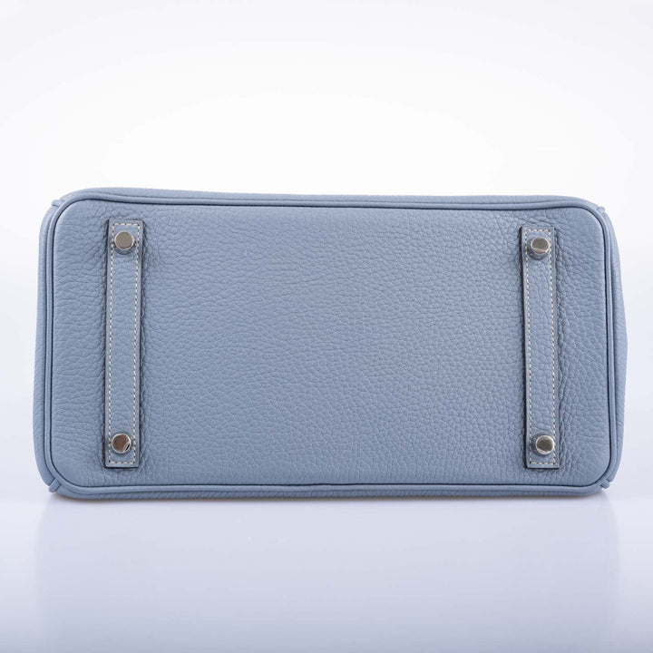 Top quality Hermes Birkin 30 Blue Saint Cyr Clemence Palladium Hardware