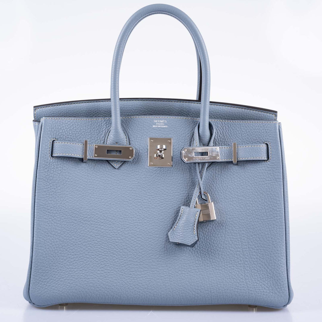 Top quality Hermes Birkin 30 Blue Saint Cyr Clemence Palladium Hardware