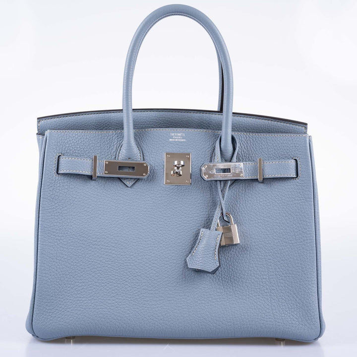Top quality Hermes Birkin 30 Blue Saint Cyr Clemence Palladium Hardware