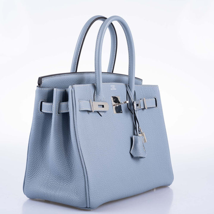 Top quality Hermes Birkin 30 Blue Saint Cyr Clemence Palladium Hardware