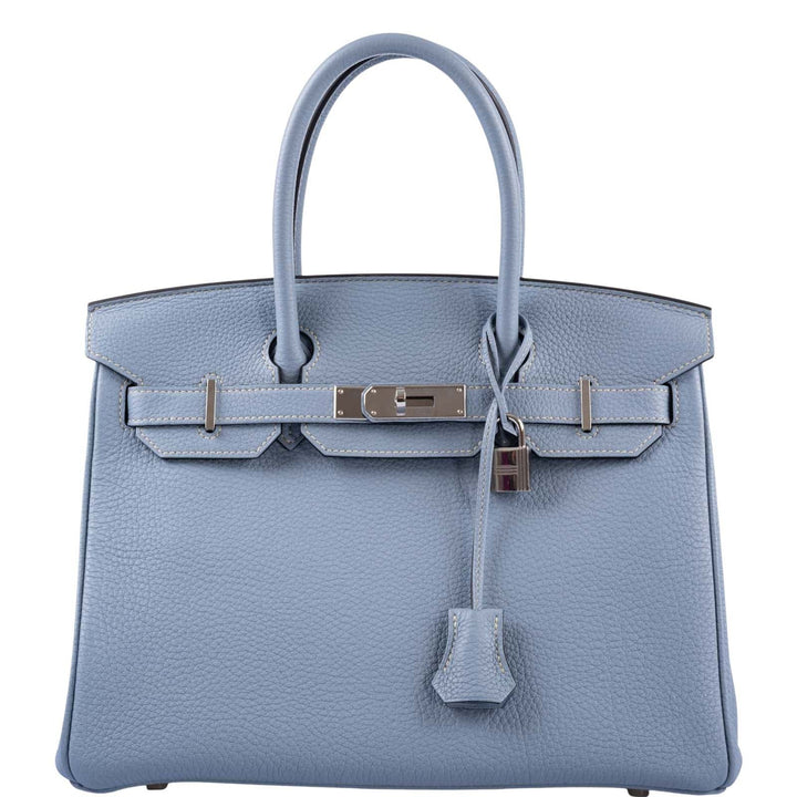 Top quality Hermes Birkin 30 Blue Saint Cyr Clemence Palladium Hardware