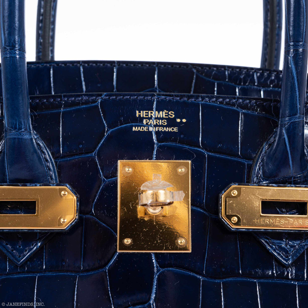 Hermes Birkin 30 Blue Saphir Semi-Matte Niloticus Crocodile Gold Hardware