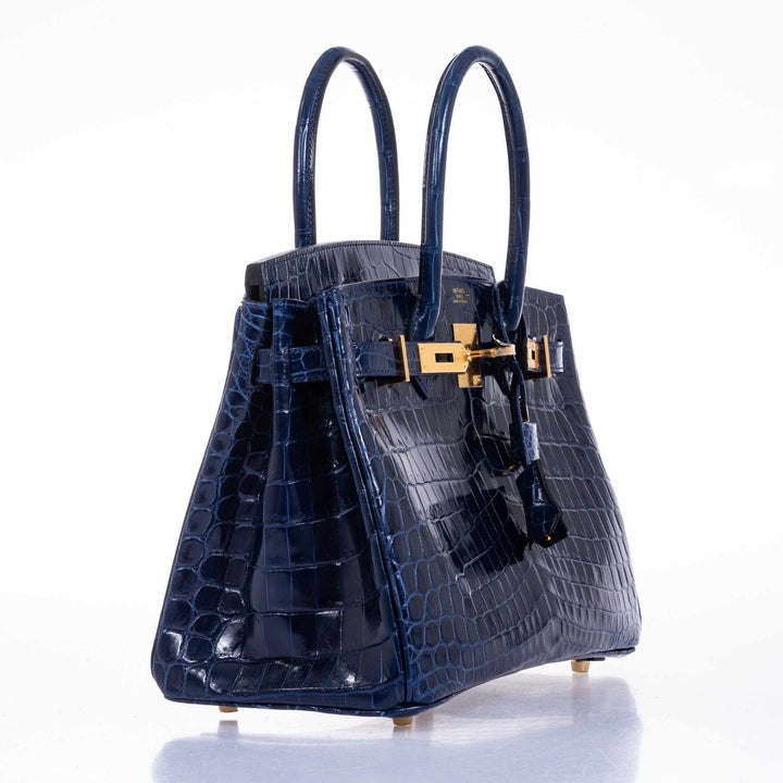 Hermes Birkin 30 Blue Saphir Semi-Matte Niloticus Crocodile Gold Hardware