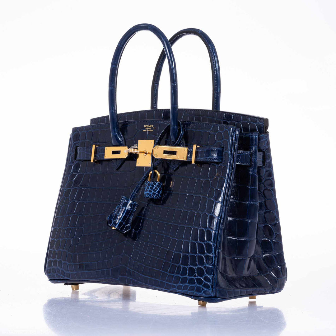 Hermes Birkin 30 Blue Saphir Semi-Matte Niloticus Crocodile Gold Hardware