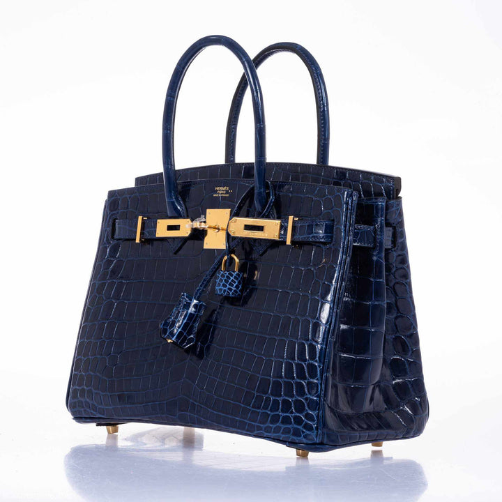 Hermes Birkin 30 Blue Saphir Semi-Matte Niloticus Crocodile Gold Hardware