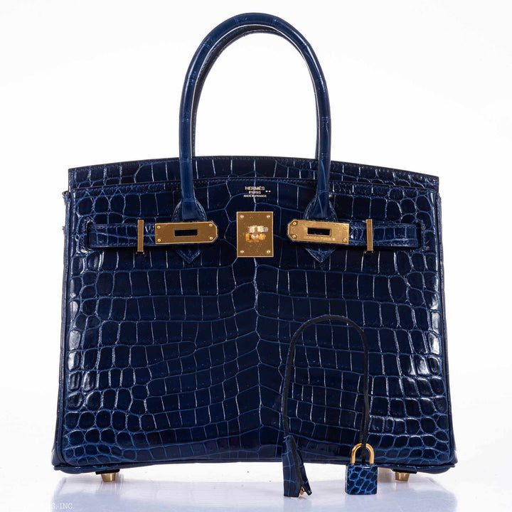 Hermes Birkin 30 Blue Saphir Semi-Matte Niloticus Crocodile Gold Hardware
