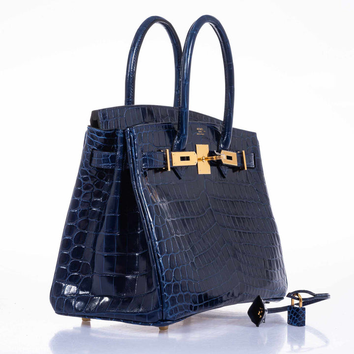 Hermes Birkin 30 Blue Saphir Semi-Matte Niloticus Crocodile Gold Hardware
