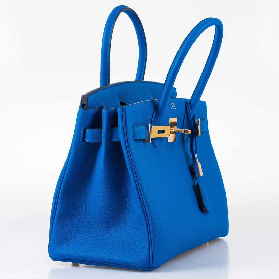 Top quality Hermes Birkin 30 Blue Zellige Togo Gold Hardware