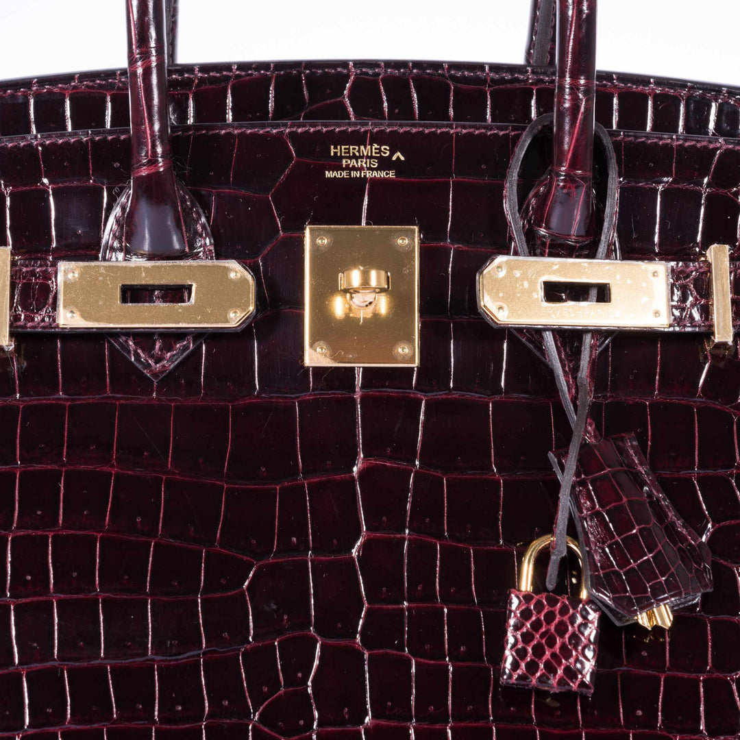 Hermes Birkin 30 Bordeaux Porosus Crocodile Gold Hardware