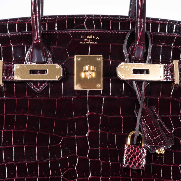 Hermes Birkin 30 Bordeaux Porosus Crocodile Gold Hardware