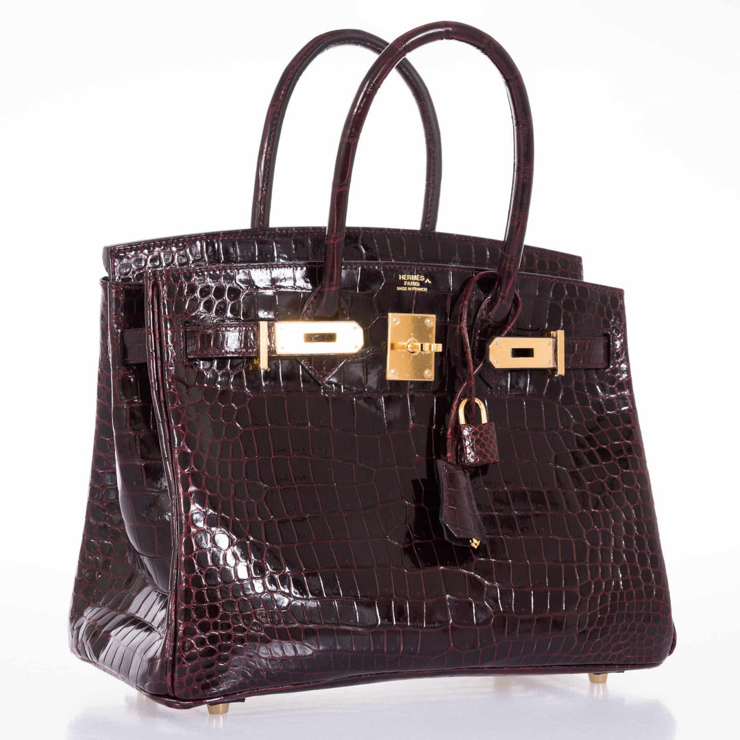 Premium Handmade Hermes Birkin 30 Bordeaux Porosus Crocodile Gold Hardware