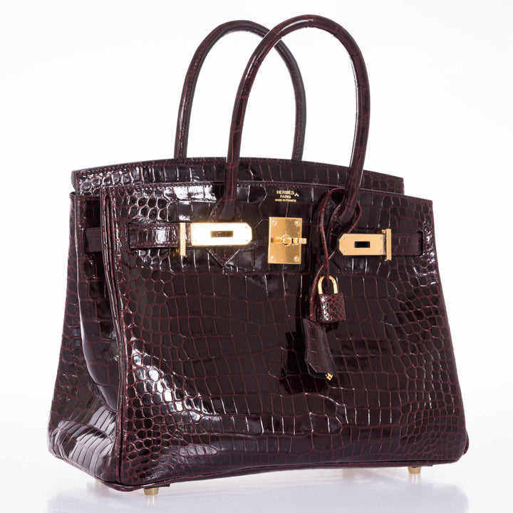 Premium Handmade Hermes Birkin 30 Bordeaux Porosus Crocodile Gold Hardware