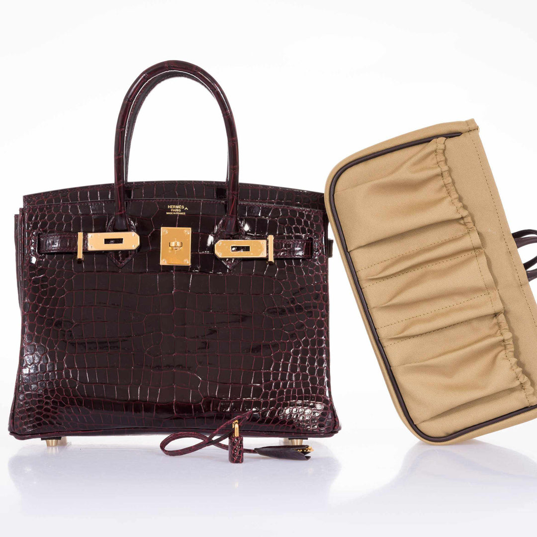 Premium Handmade Hermes Birkin 30 Bordeaux Porosus Crocodile Gold Hardware
