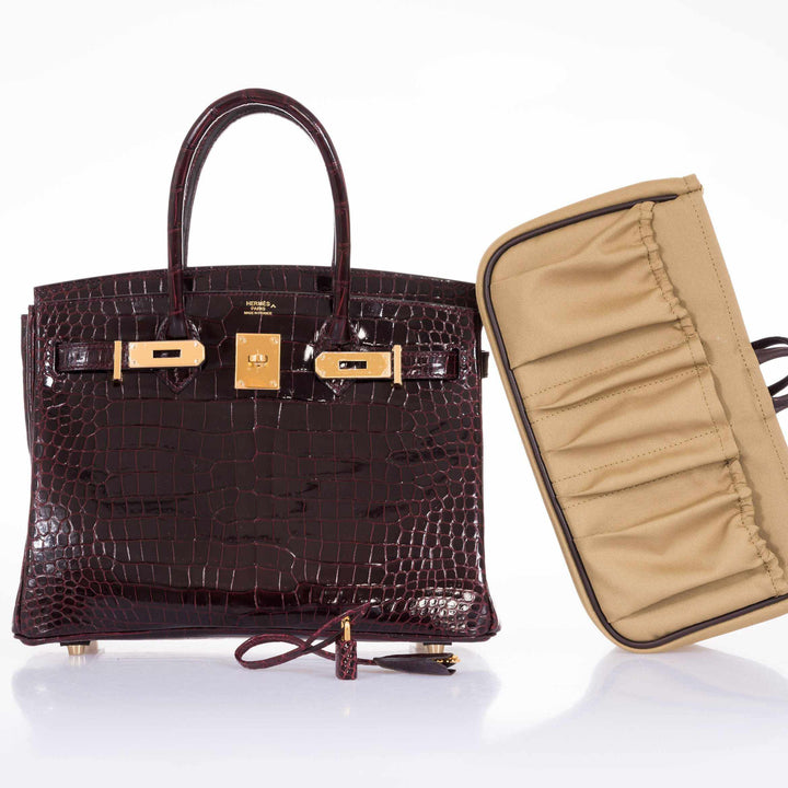 Premium Handmade Hermes Birkin 30 Bordeaux Porosus Crocodile Gold Hardware