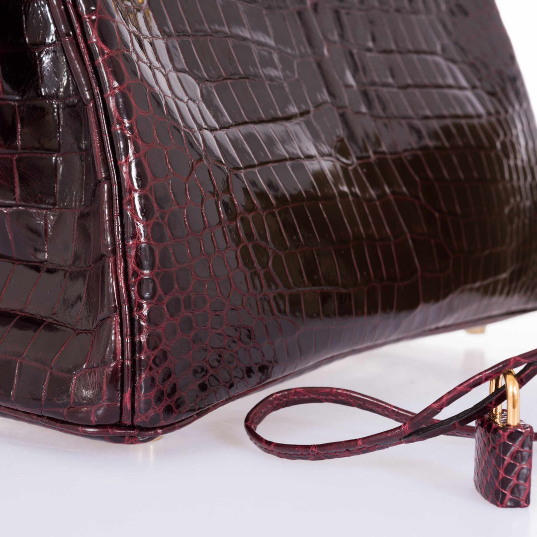 Premium Handmade Hermes Birkin 30 Bordeaux Porosus Crocodile Gold Hardware