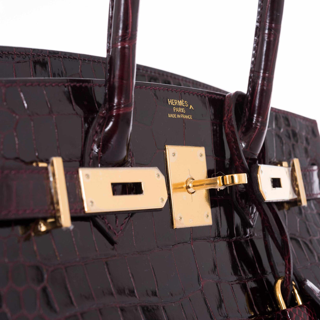 Premium Handmade Hermes Birkin 30 Bordeaux Porosus Crocodile Gold Hardware