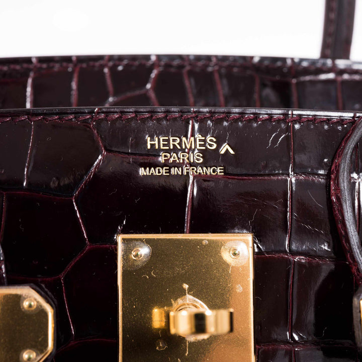 Premium Handmade Hermes Birkin 30 Bordeaux Porosus Crocodile Gold Hardware