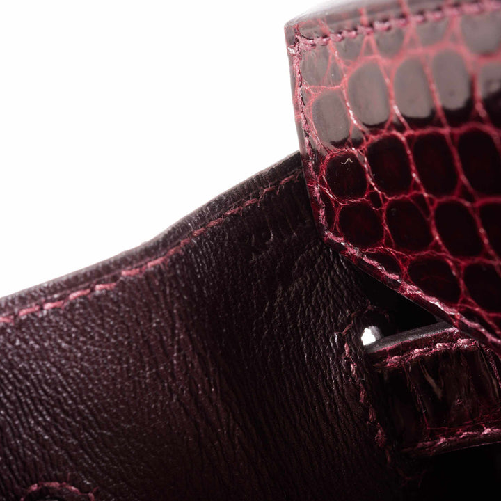 Premium Handmade Hermes Birkin 30 Bordeaux Porosus Crocodile Gold Hardware