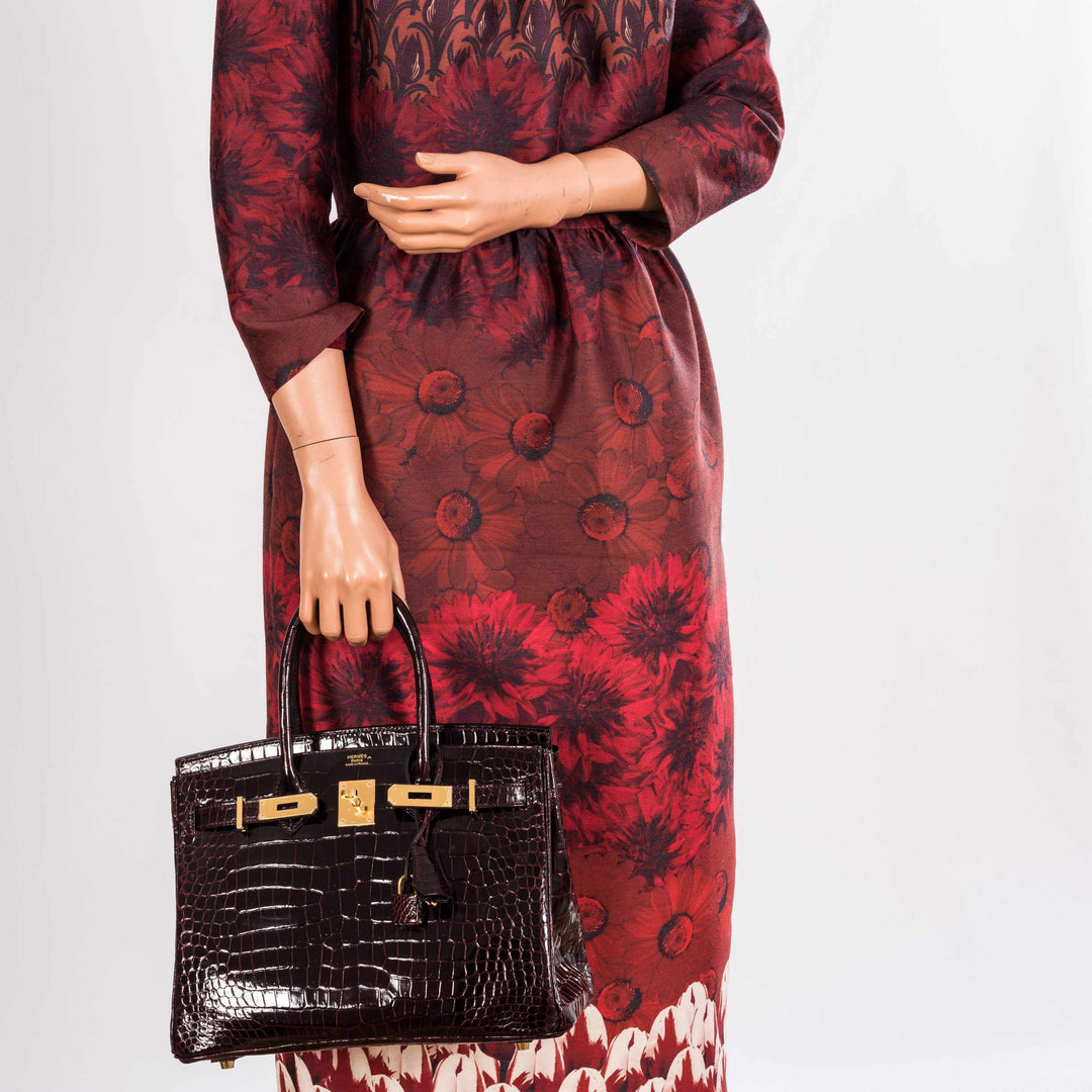 Premium Handmade Hermes Birkin 30 Bordeaux Porosus Crocodile Gold Hardware