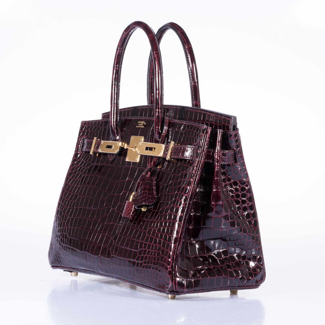 Premium Handmade Hermes Birkin 30 Bordeaux Porosus Crocodile Gold Hardware