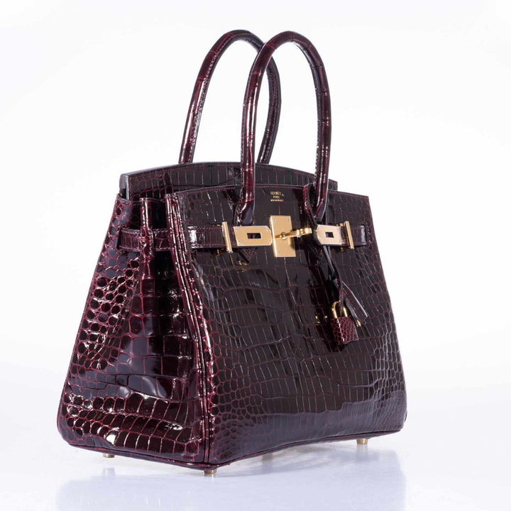 Hermes Birkin 30 Bordeaux Porosus Crocodile Gold Hardware