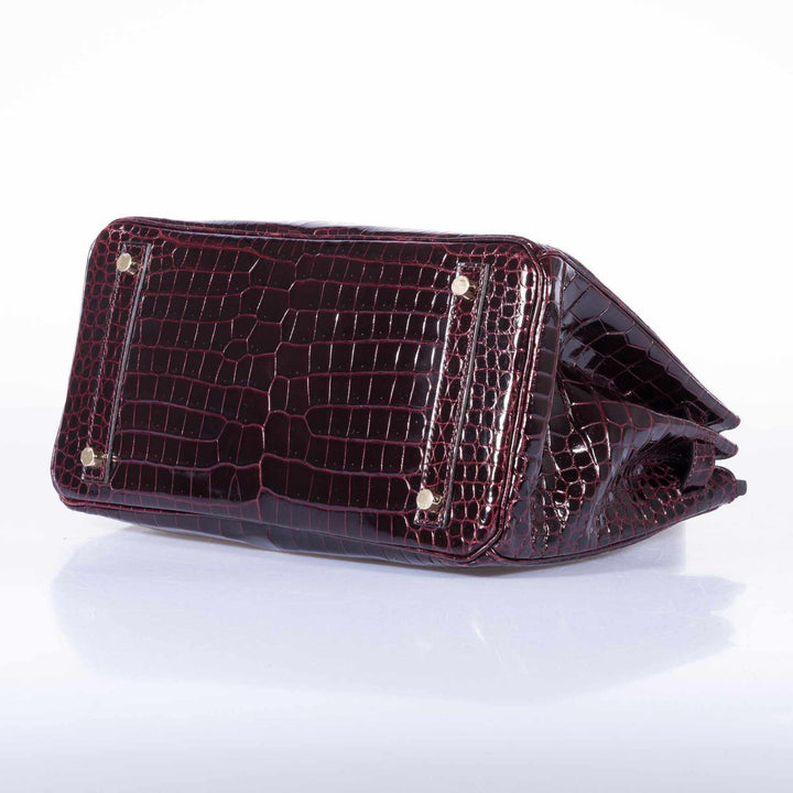 Premium Handmade Hermes Birkin 30 Bordeaux Porosus Crocodile Gold Hardware