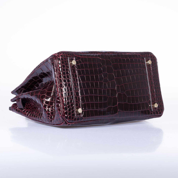 Hermes Birkin 30 Bordeaux Porosus Crocodile Gold Hardware