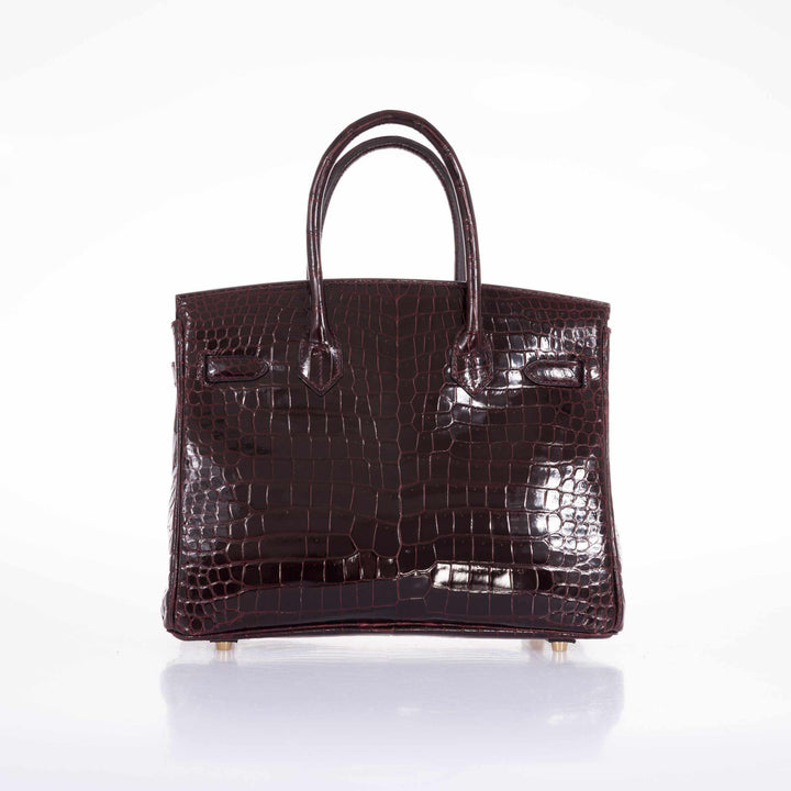 Premium Handmade Hermes Birkin 30 Bordeaux Porosus Crocodile Gold Hardware