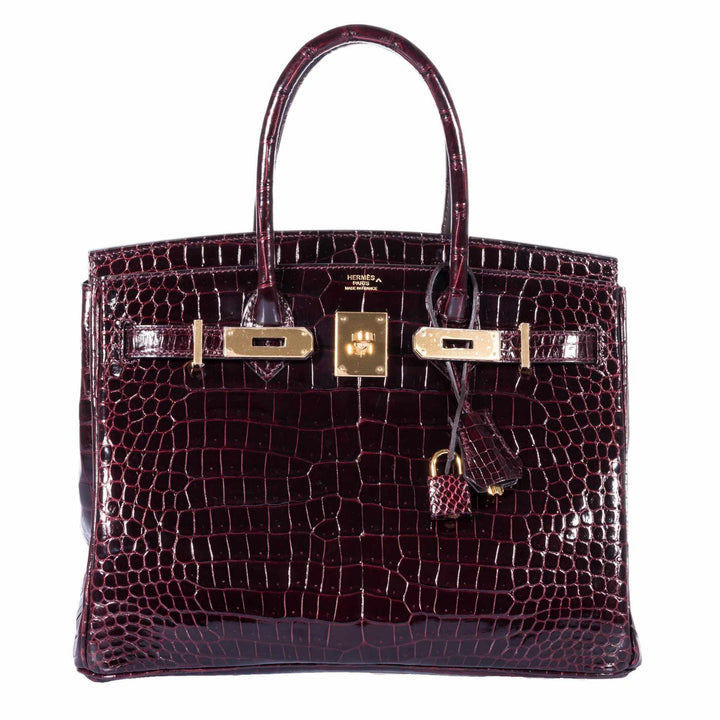 Premium Handmade Hermes Birkin 30 Bordeaux Porosus Crocodile Gold Hardware