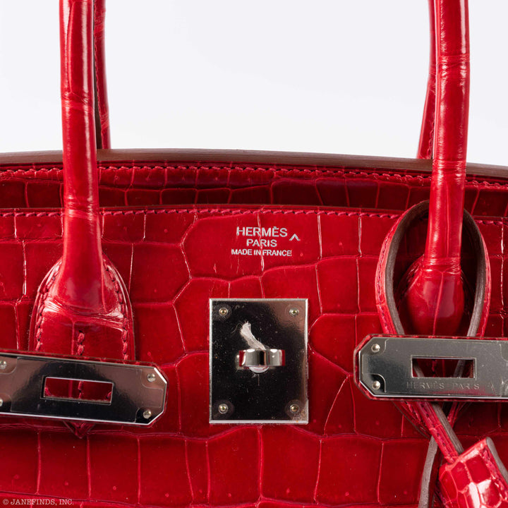 Hermes Birkin 30 Braise Porosus Crocodile Palladium Hardware