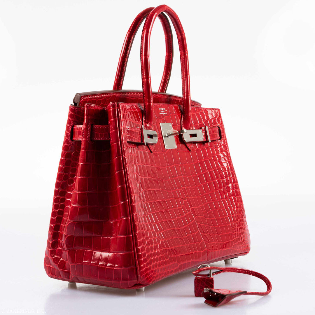 Hermes Birkin 30 Braise Porosus Crocodile Palladium Hardware