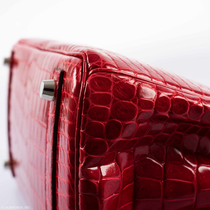 Premium Handmade Hermes Birkin 30 Braise Porosus Crocodile Palladium Hardware