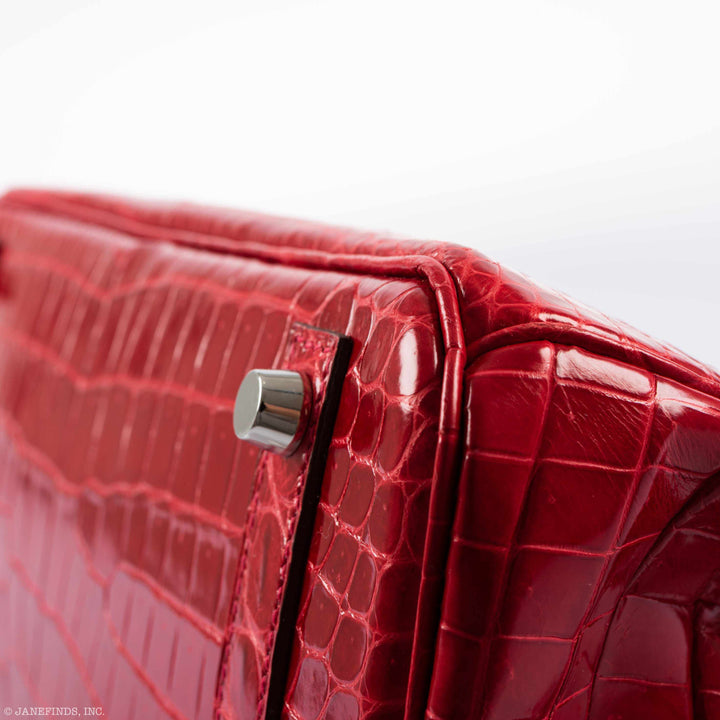 Premium Handmade Hermes Birkin 30 Braise Porosus Crocodile Palladium Hardware