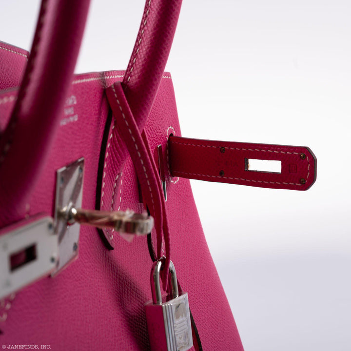 Top quality Hermes Birkin 30 Candy Collection Rose Tyrien & Rubis Epsom White Stitching Palladium Hardware - Q, Square