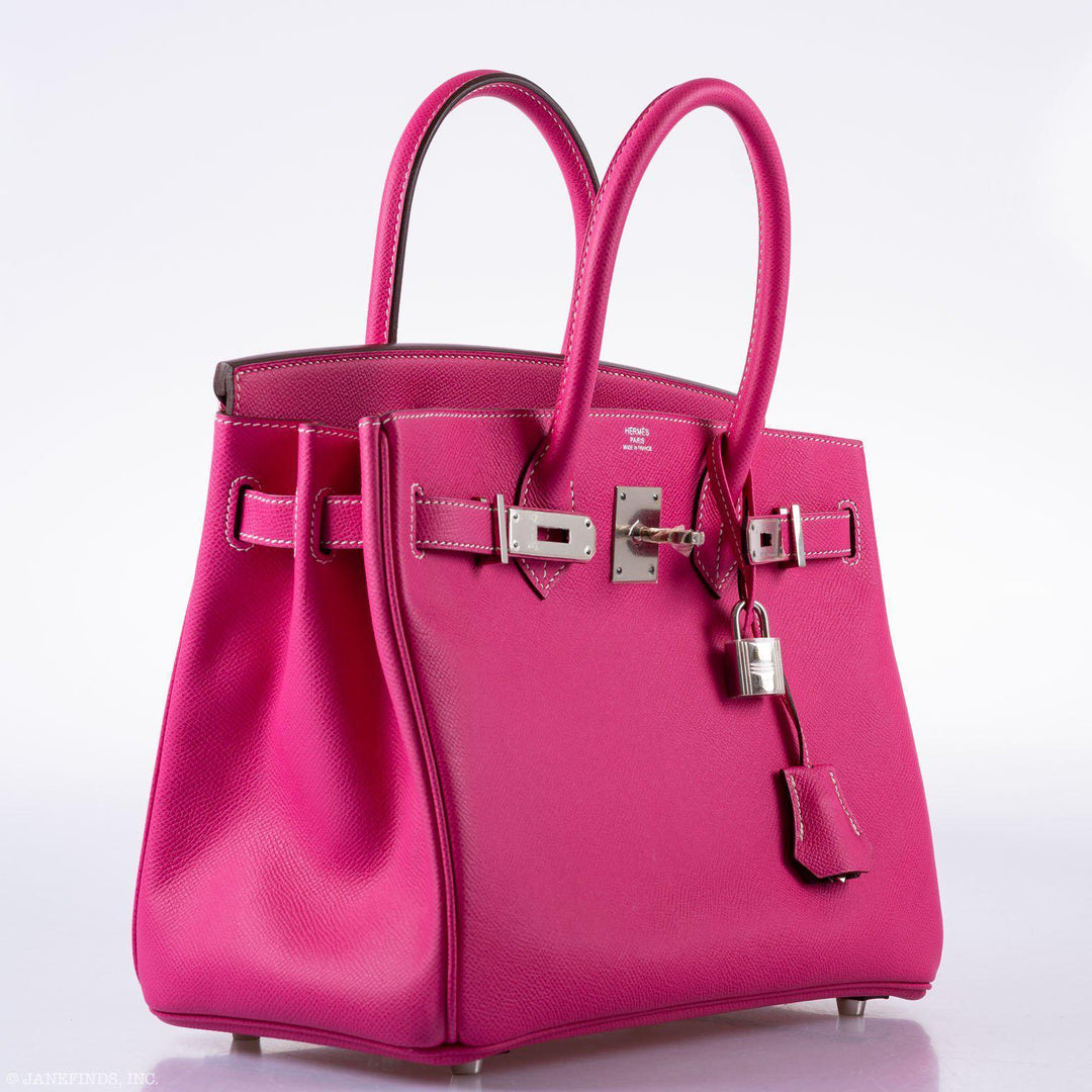 Top quality Hermes Birkin 30 Candy Collection Rose Tyrien & Rubis Epsom White Stitching Palladium Hardware - Q, Square