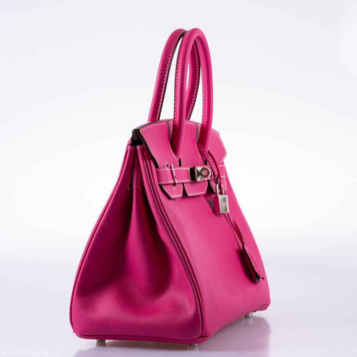 Top quality Hermes Birkin 30 Candy Collection Rose Tyrien & Rubis Epsom White Stitching Palladium Hardware - Q, Square