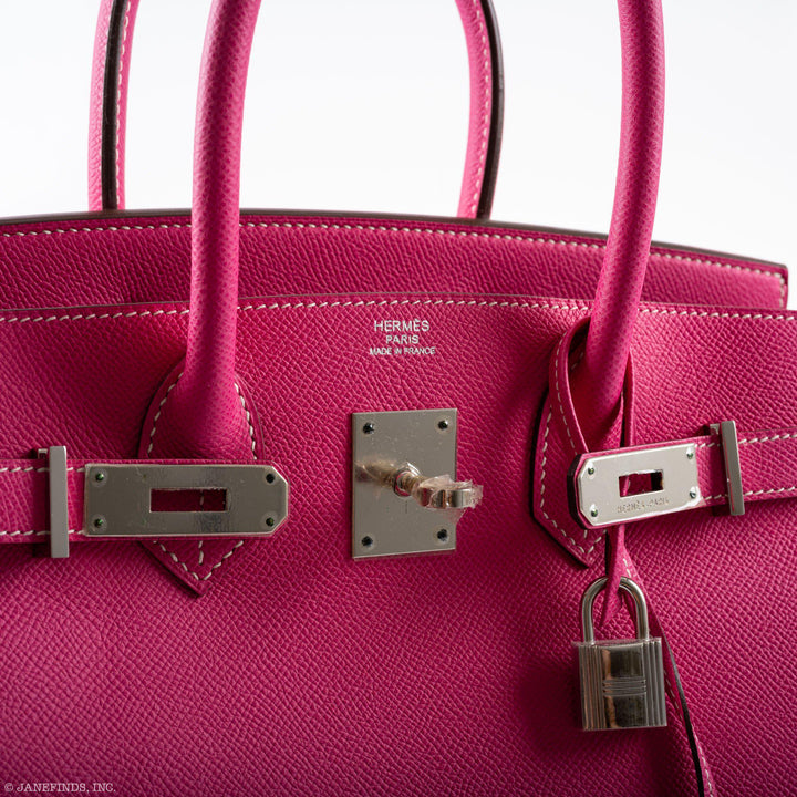 Top quality Hermes Birkin 30 Candy Collection Rose Tyrien & Rubis Epsom White Stitching Palladium Hardware - Q, Square