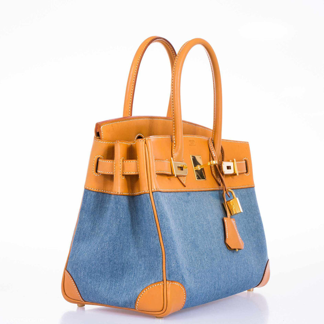 Top quality Hermes Birkin 30 Denim & Vache Naturelle Gold Hardware - Limited Edition