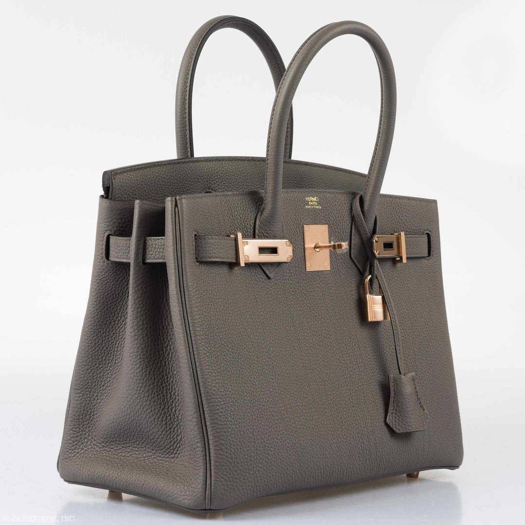 Top quality Hermes Birkin 30 Etain Tin Grey Togo Rose Gold Hardware
