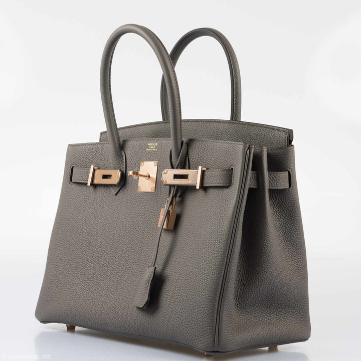 Top quality Hermes Birkin 30 Etain Tin Grey Togo Rose Gold Hardware