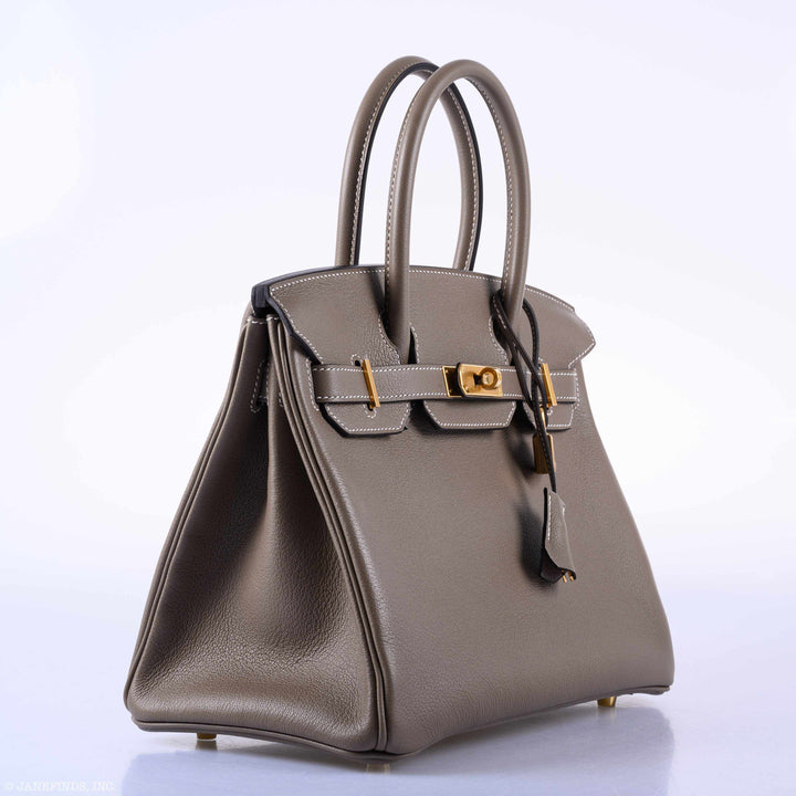 Hermes Birkin 30 Etoupe Taurillon Novillo Gold Hardware - 2019, D