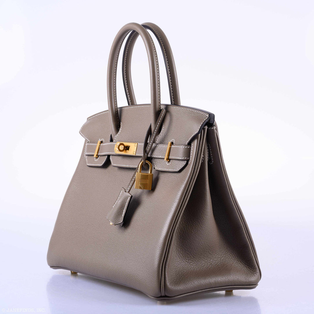 Hermes Birkin 30 Etoupe Taurillon Novillo Gold Hardware - 2019, D