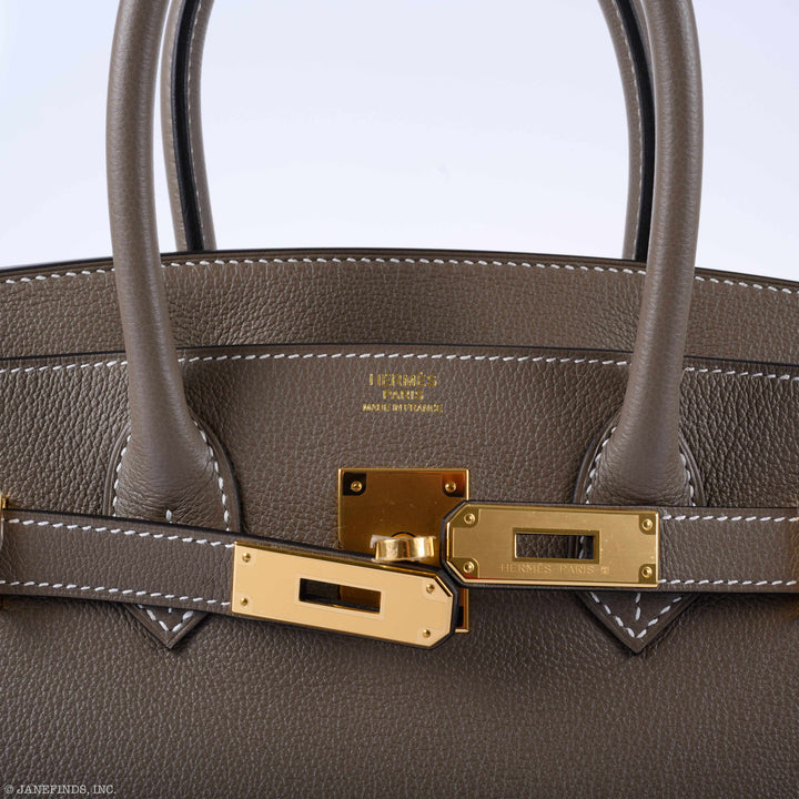 Hermes Birkin 30 Etoupe Taurillon Novillo Gold Hardware - 2019, D