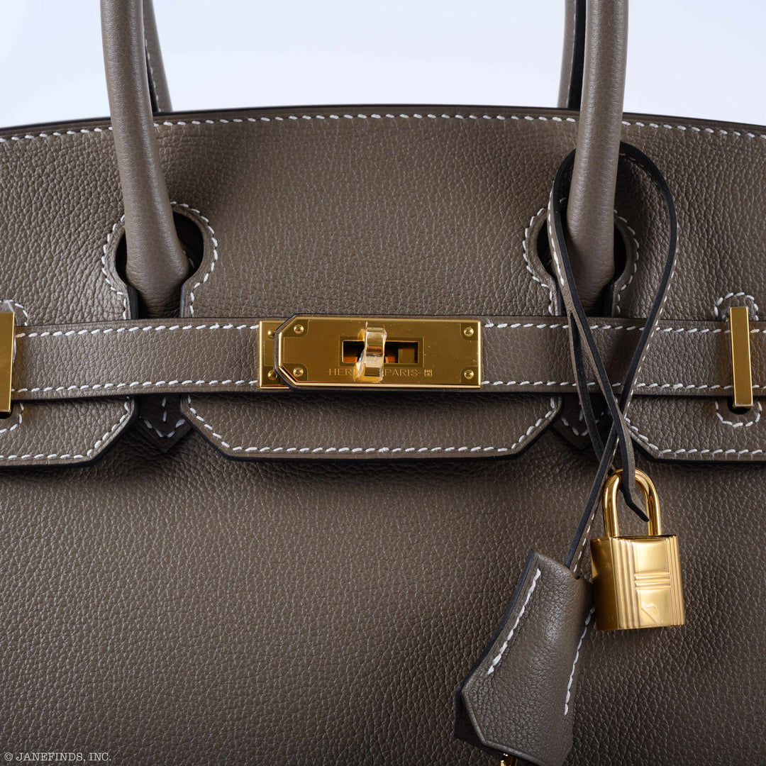 Hermes Birkin 30 Etoupe Taurillon Novillo Gold Hardware - 2019, D