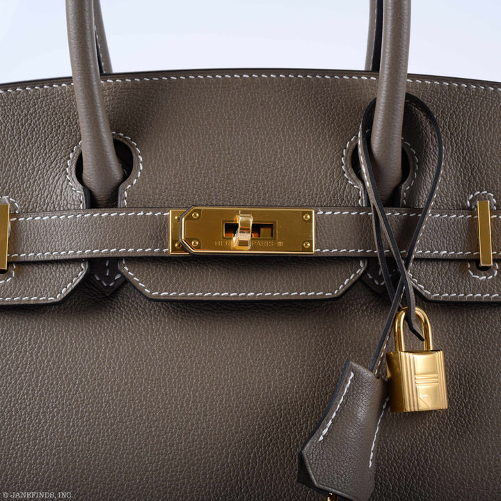 Hermes Birkin 30 Etoupe Taurillon Novillo Gold Hardware - 2019, D